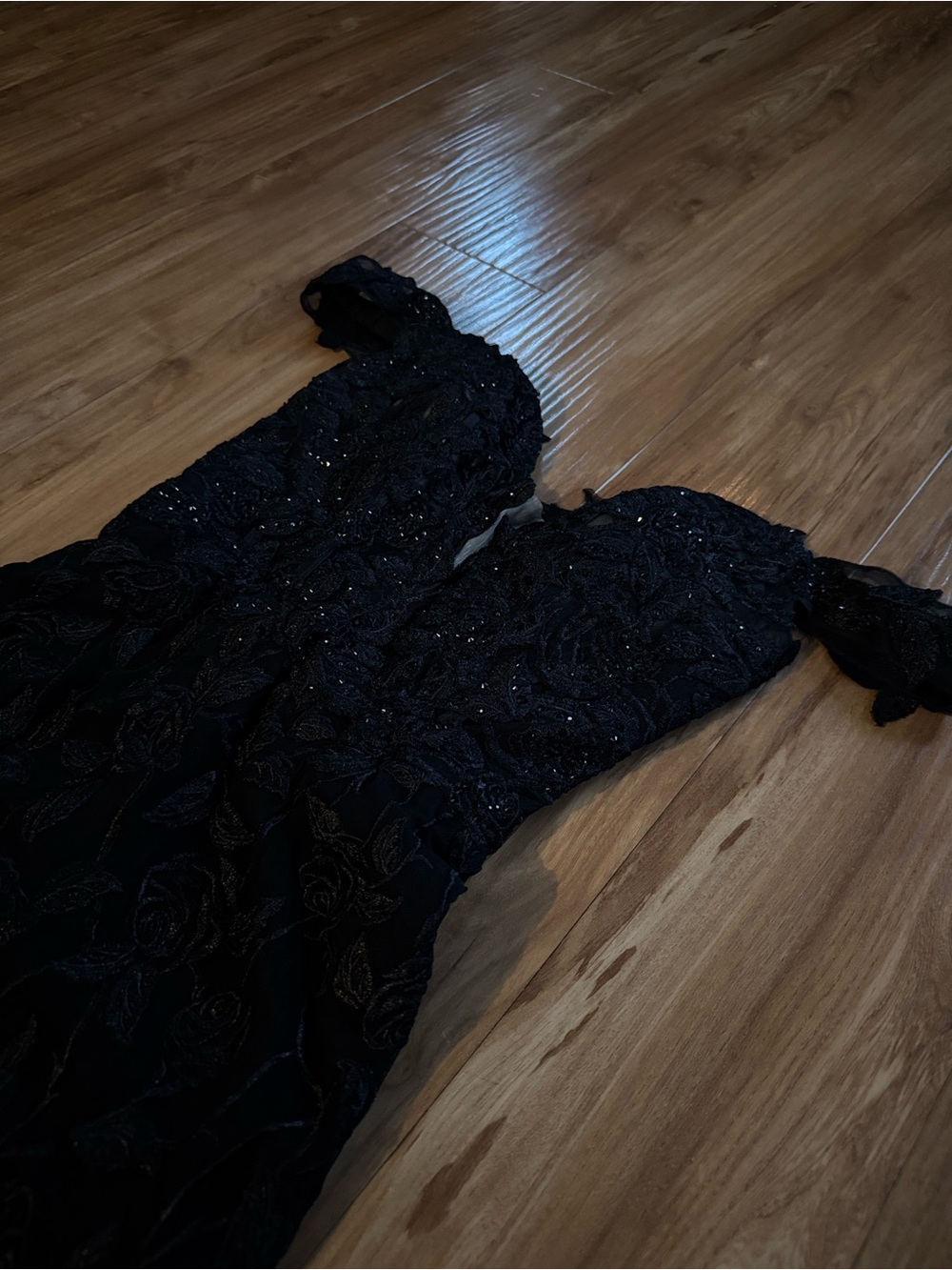Black Embroidered Rose Dress